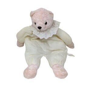 Vintage Interpur White Pink Teddy Bear Eyelet Bib Plush Stuffed Animal Soft Toy